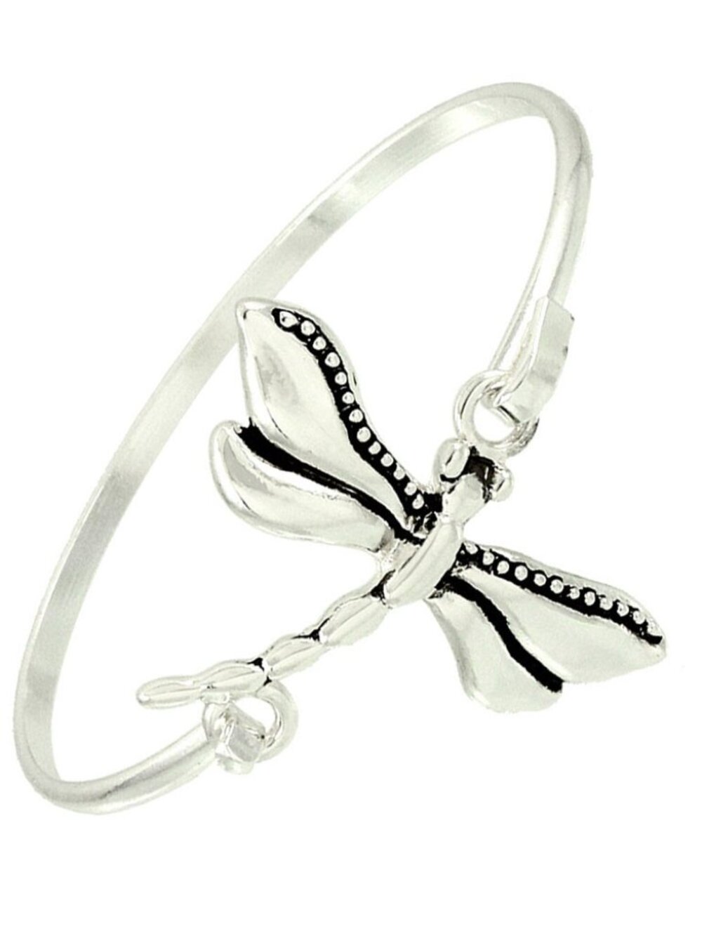 Dragonfly Bracelet Thin Bangle Hook Clasp Sideways Charm SILVER Metal Jewelry